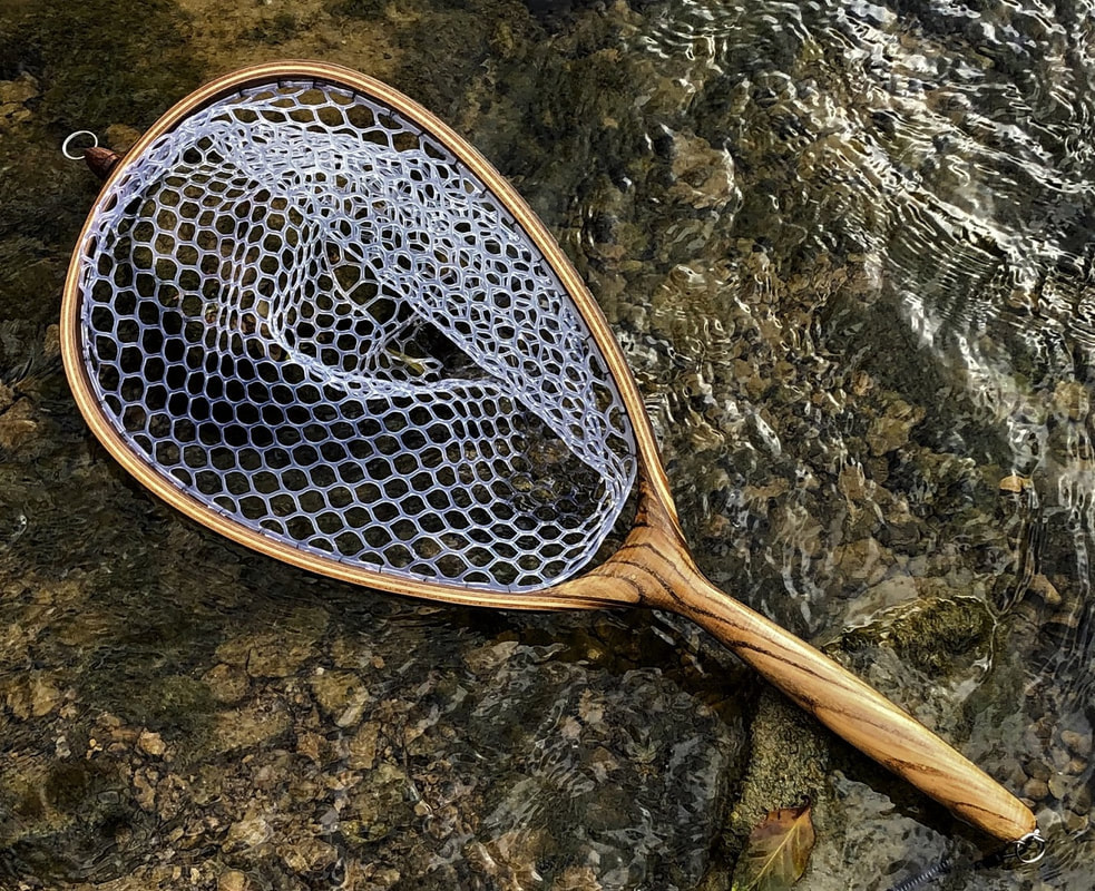 Trout Nets, Wooden Handle Trout Net with Rubber Mesh Webbing